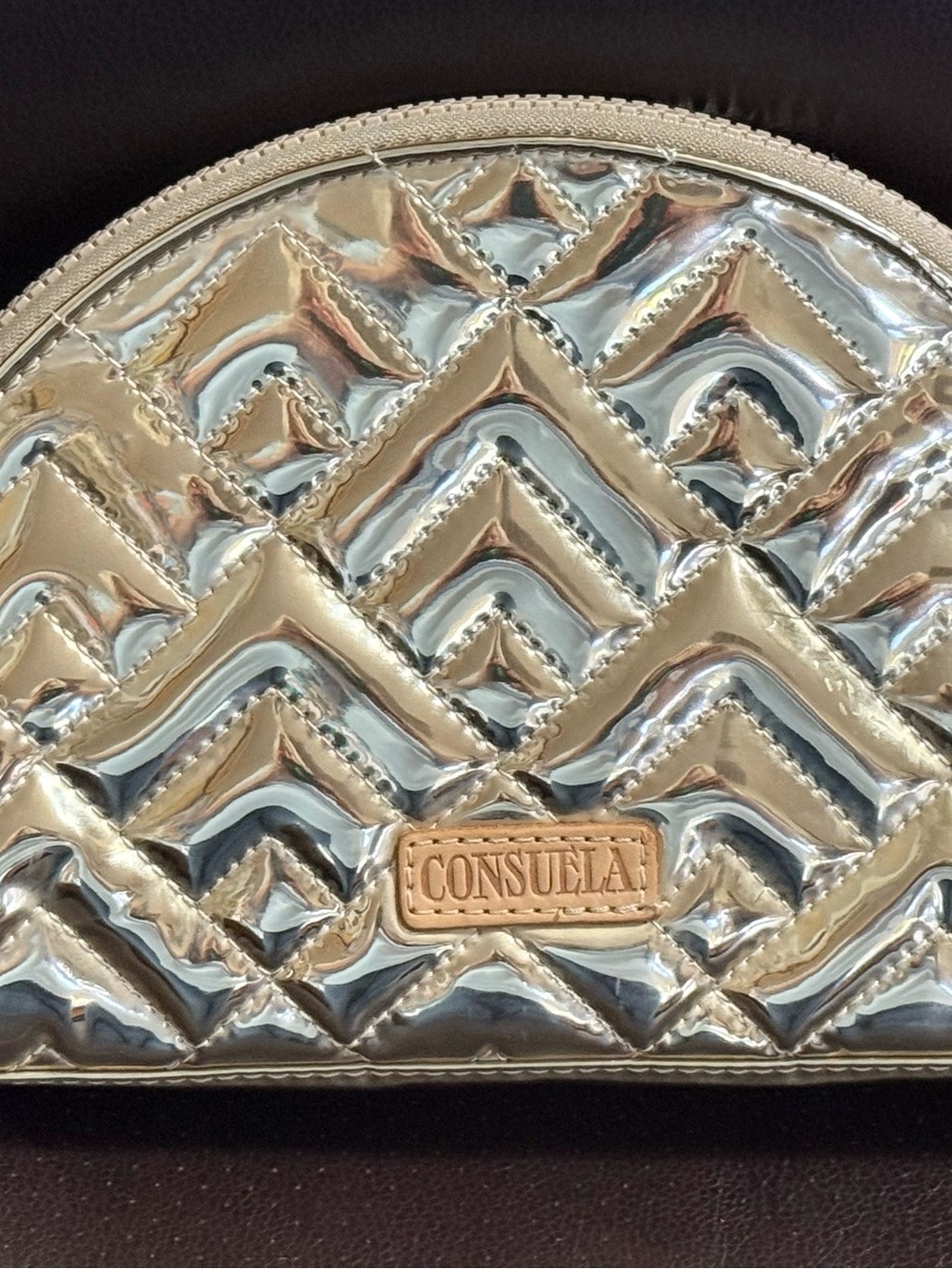 Consuela Large Metallic Gold Chevron Cosmetic Case